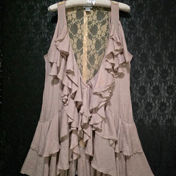 J GLEE Women’s Khaki Boho Lace Ruffle Vest 2X - Picture 1 of 10